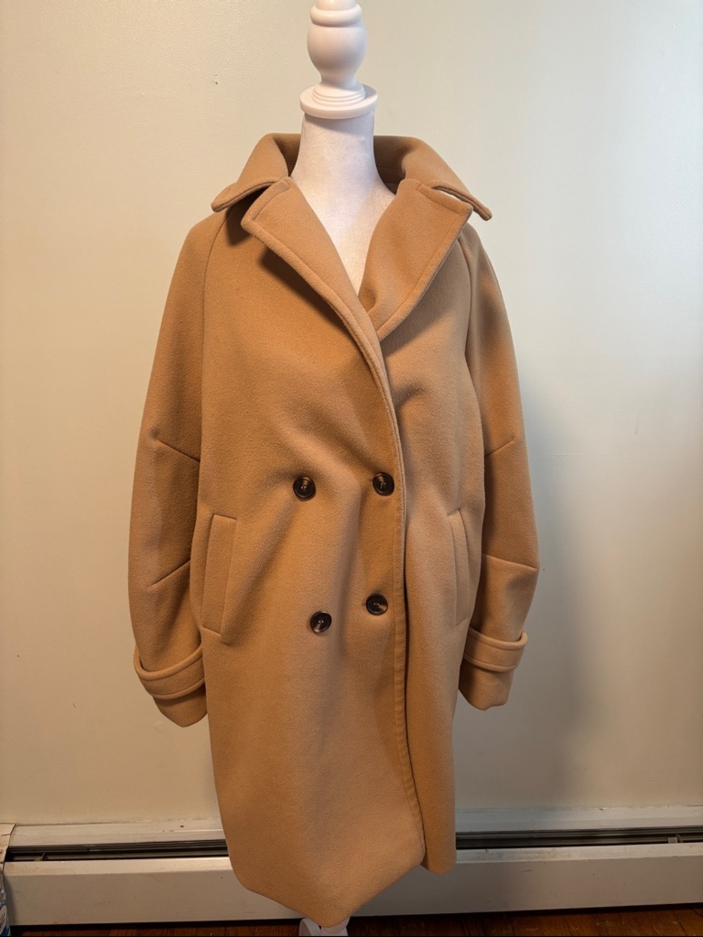 Men’s Double-Breasted Camel Wool Looking Coat